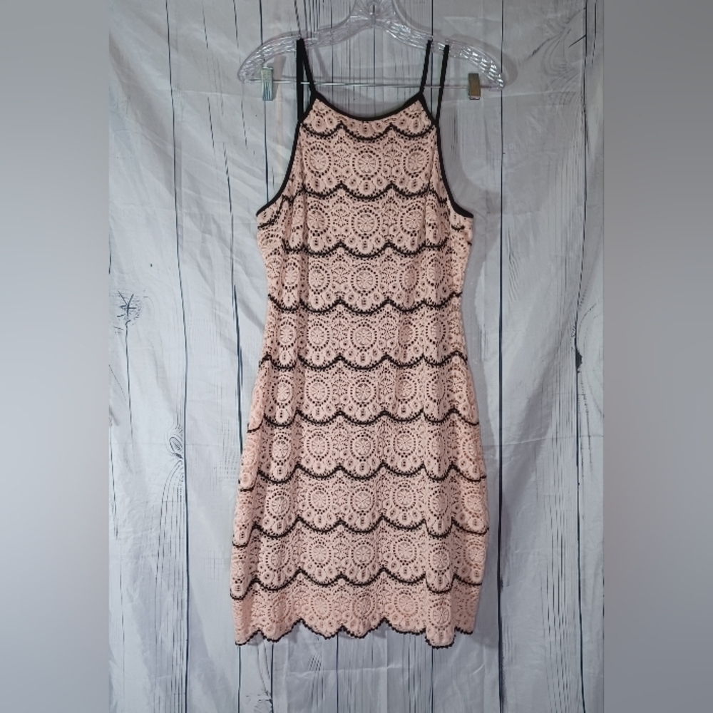Vtg Guess Cocktail Dress Mini Light Pink Lace Overlay Guess LosAngeles 90s Y2K